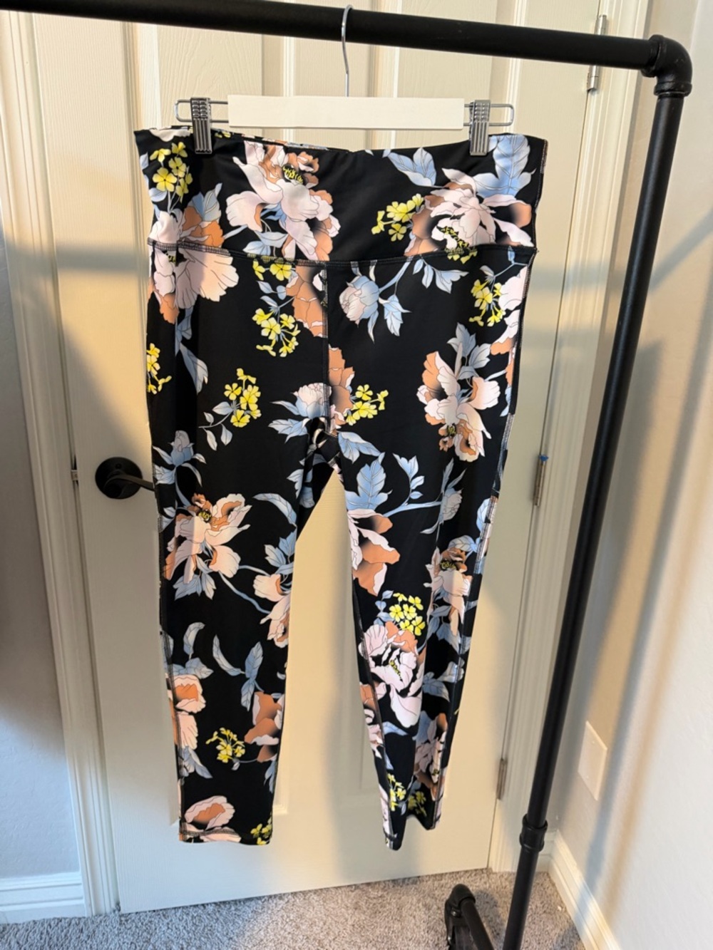 Mono B Black Floral Capris with Pastel Blooms